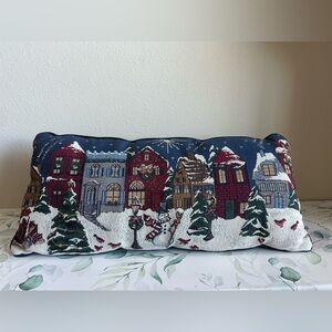Festive Village Scene Holiday Pillow